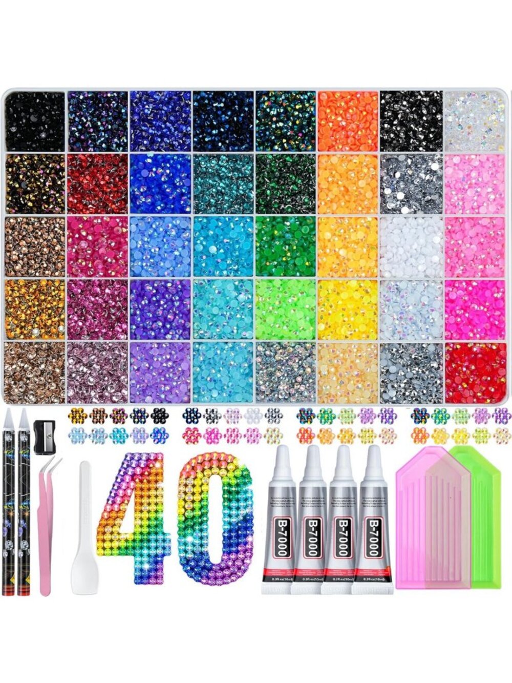 50,000 Pcs Rhinestone Bedazzling Kit - 40 Colors Nail Gems, Glitter Art Supplies